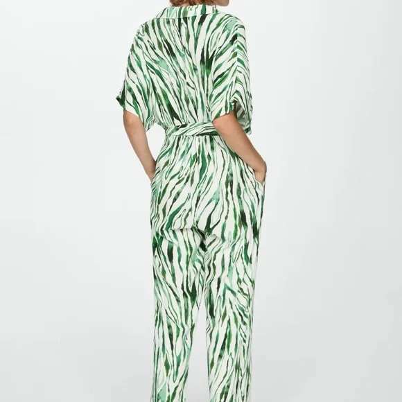 Mango green and white printed jumpsuit with bow NWT - Picture 4 of 5